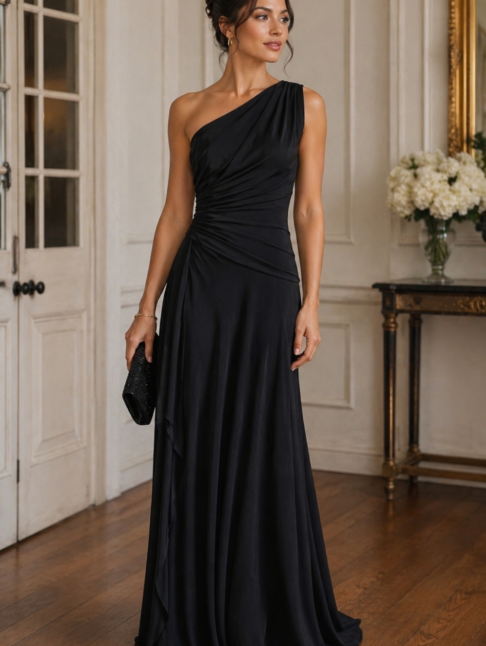 Elegant Black One-Shoulder Evening Dress